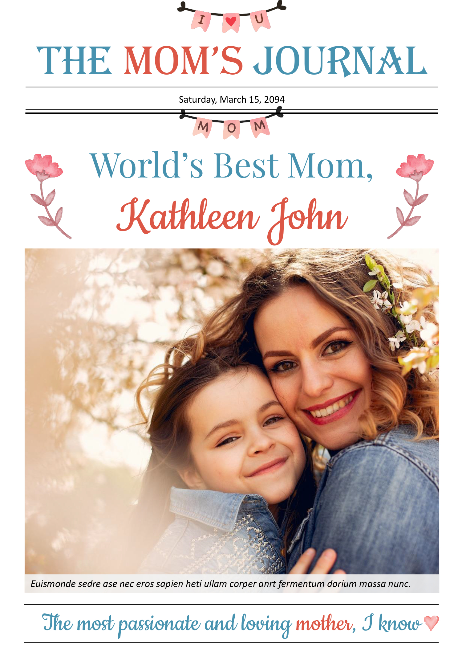 Mother's Day Celebration Newspaper Template - Front Page