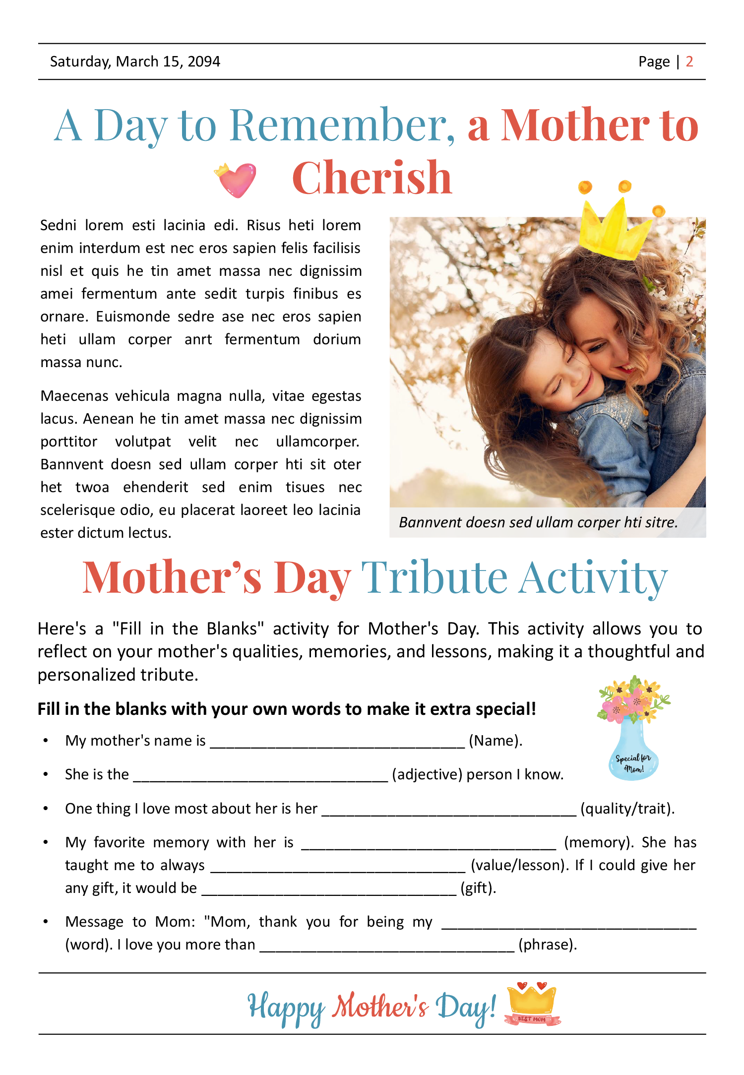 Mother's Day Celebration Newspaper Template - Page 02