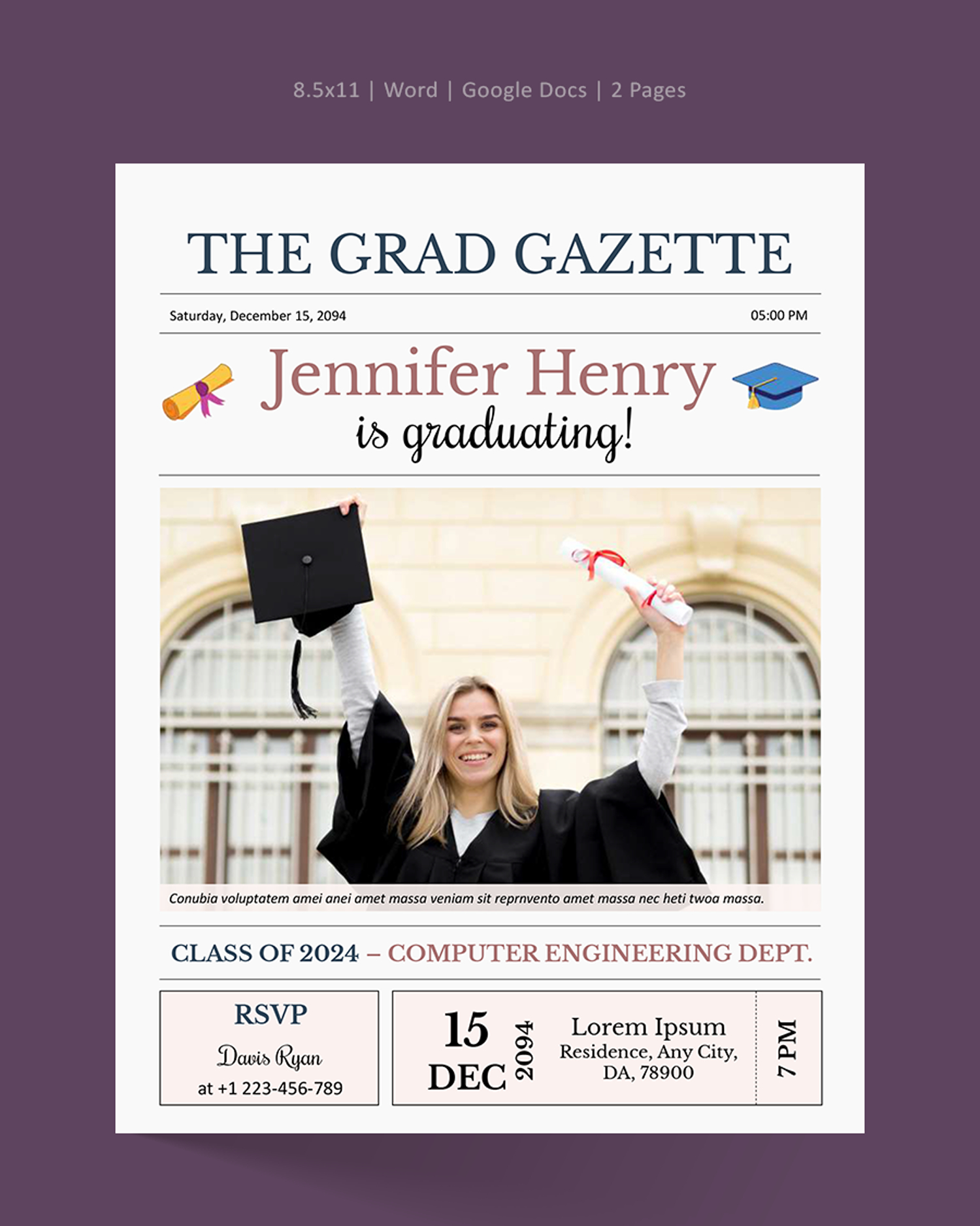 Old Style Graduation Announcement Newspaper Template - Word, Google Docs