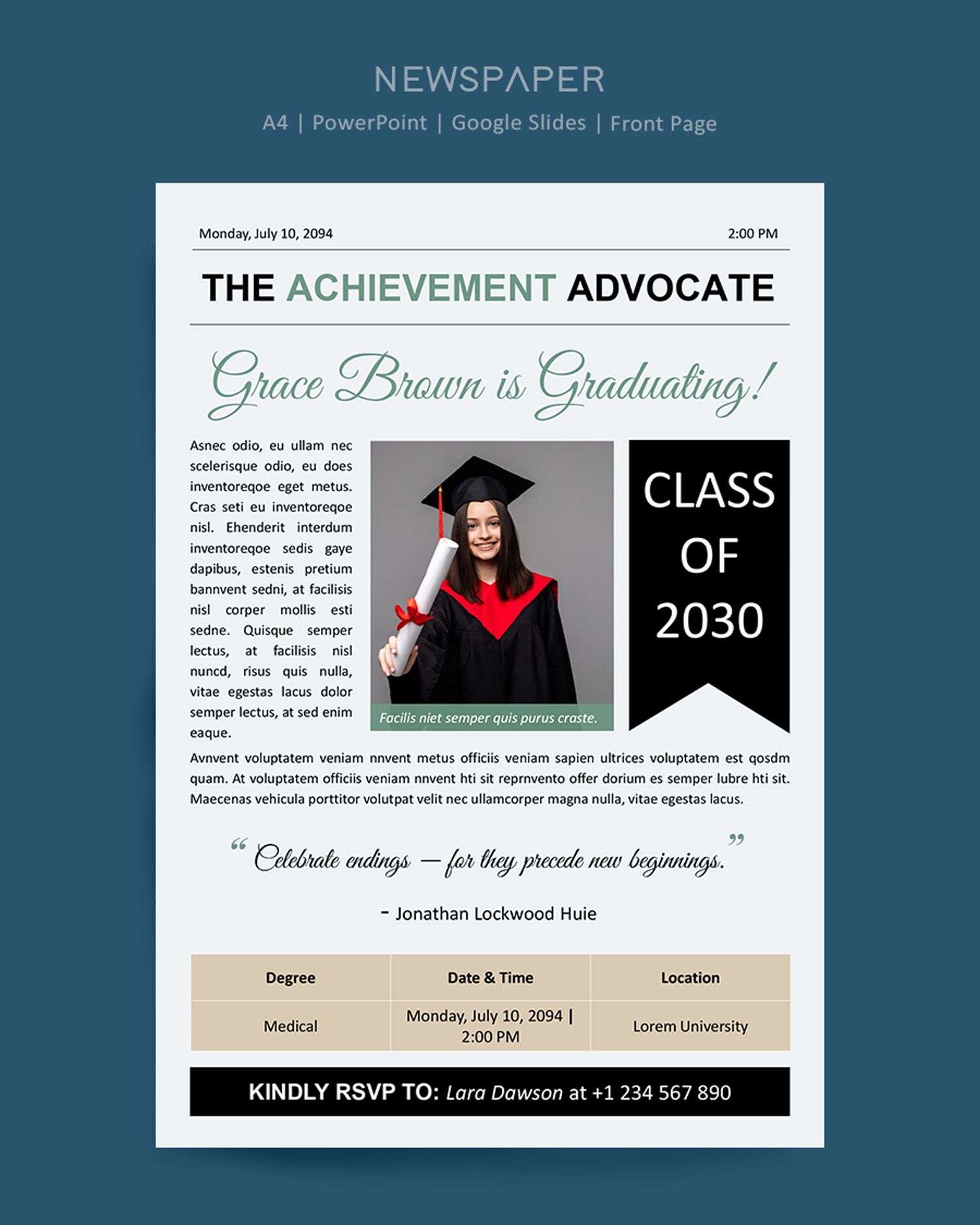 Simple Graduation Announcement Newspaper Template PowerPoint Google