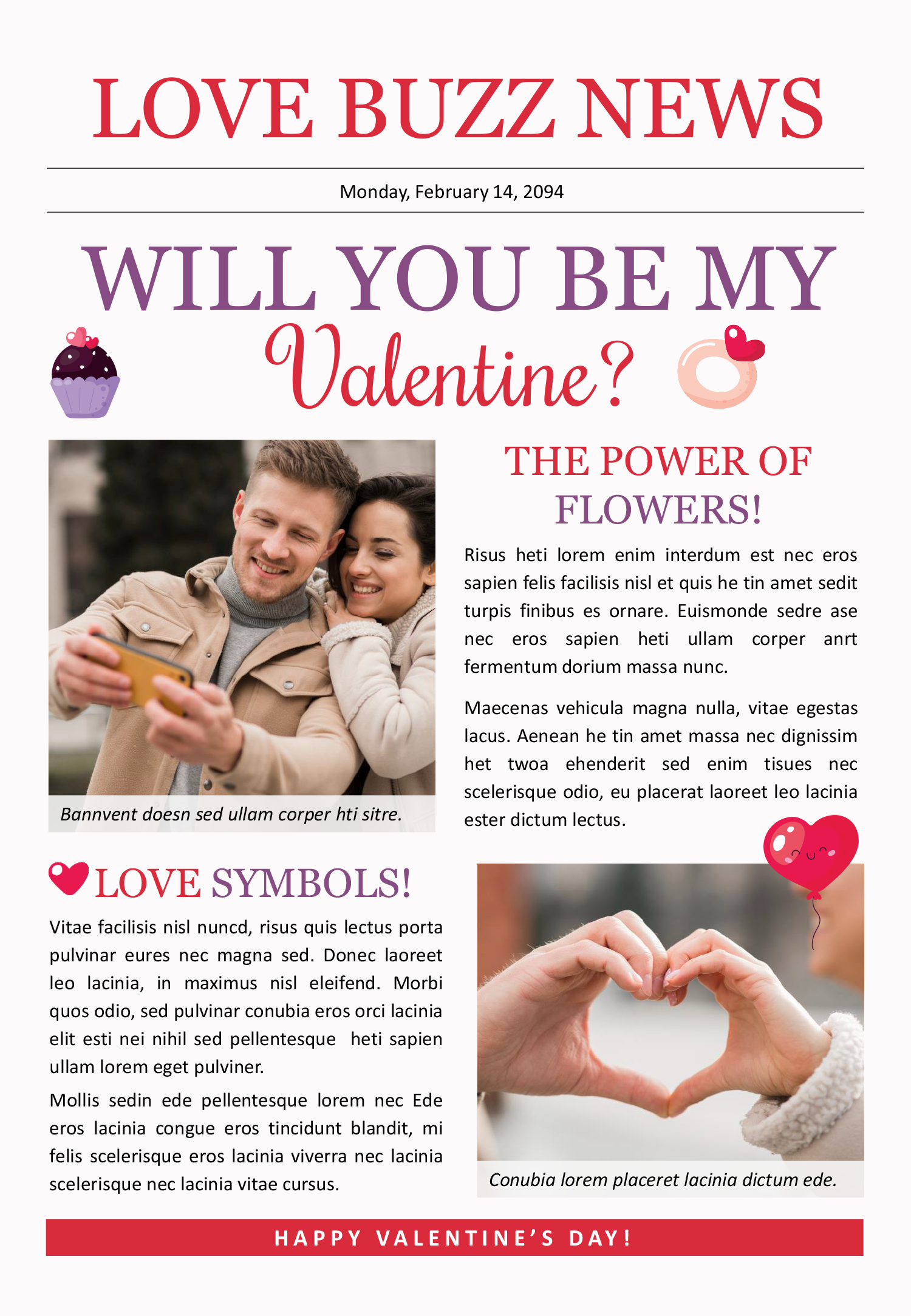 Simple Valentine's Proposal Newspaper Template - Front Page