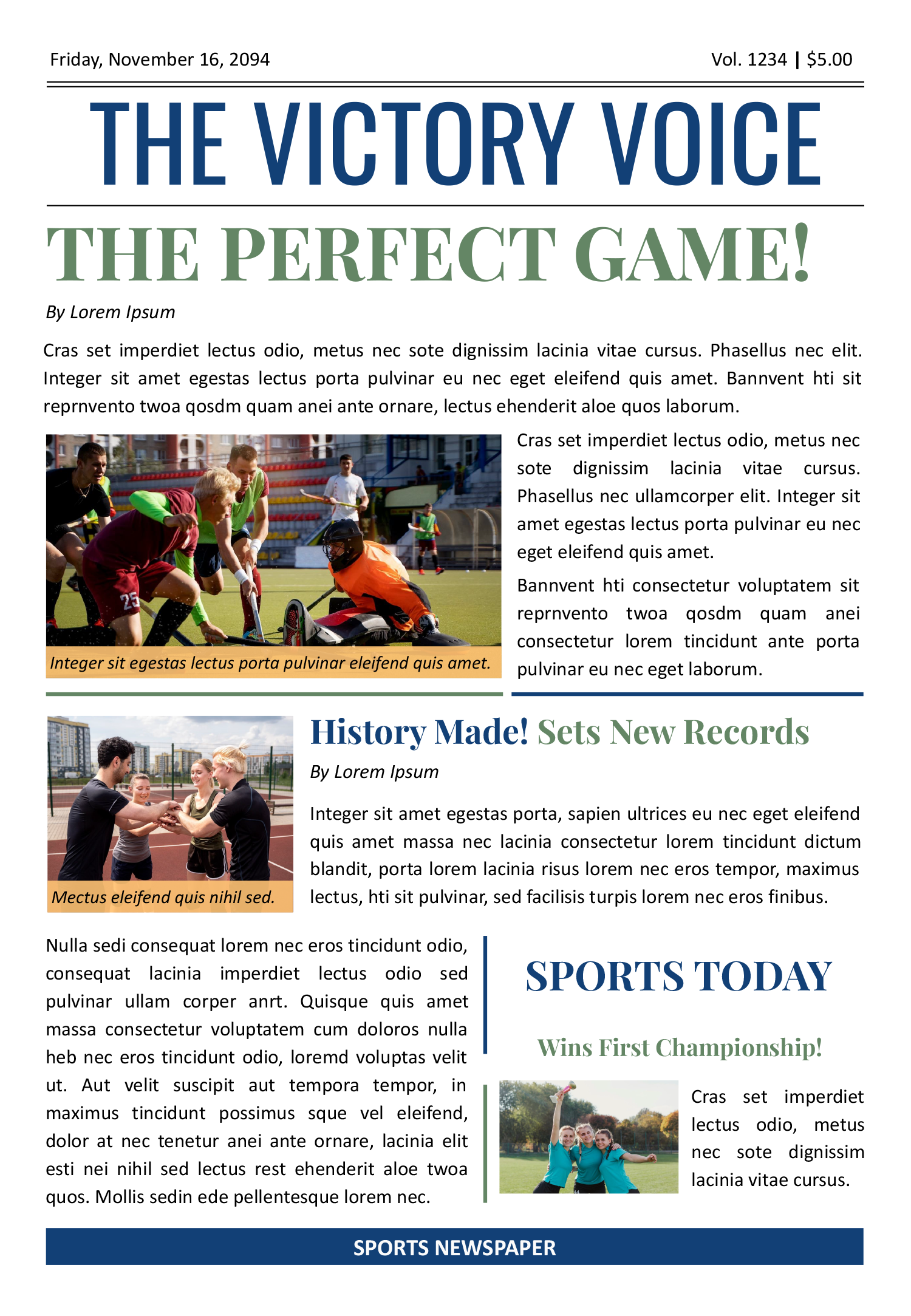 Sports Newspaper Front Page Template - Front Page