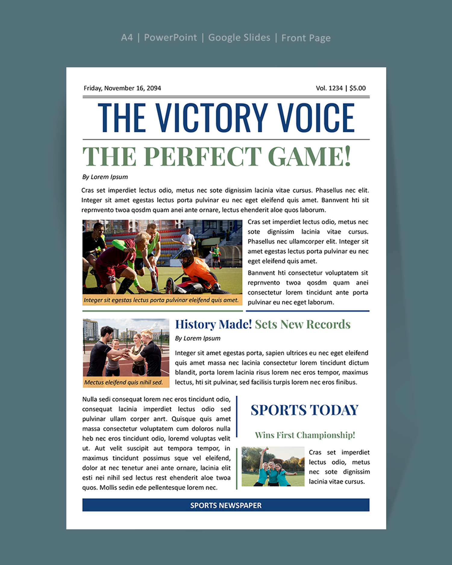 Sports Newspaper Front Page Template - PowerPoint, Google Slides
